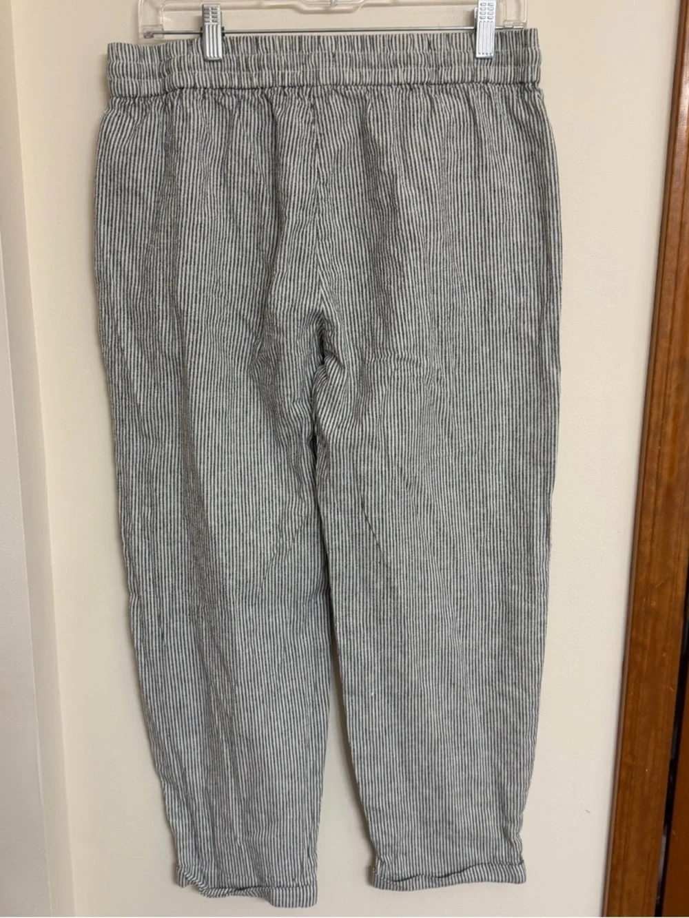 J. Crew Black and White Pinstripe Drawstring Linen Pants